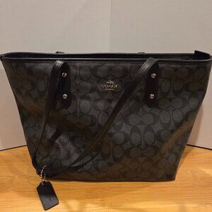 Coach Signature Canvas Leather City Tote in Black